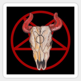 Cowskull red satanism pentagram Sticker